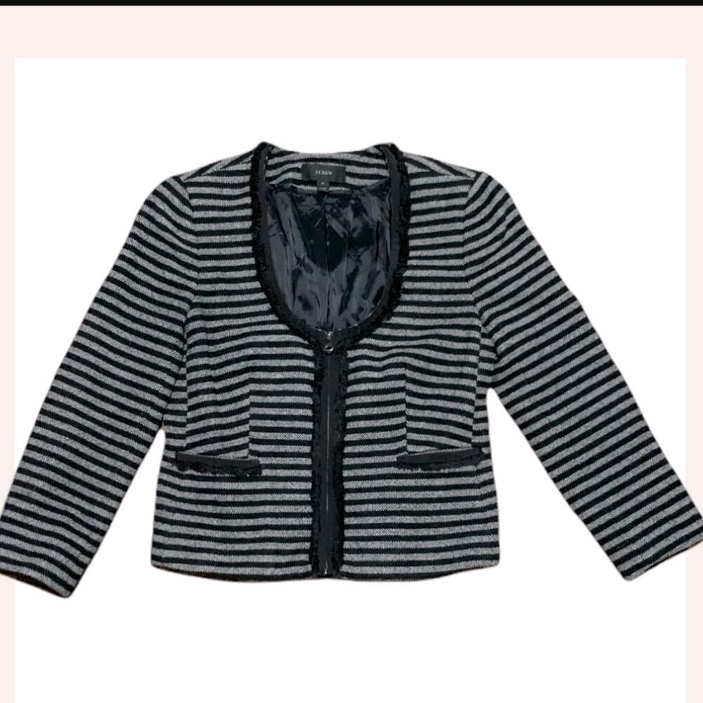 J. Crew Black Gray Stripped Zipup Blazer Size 4